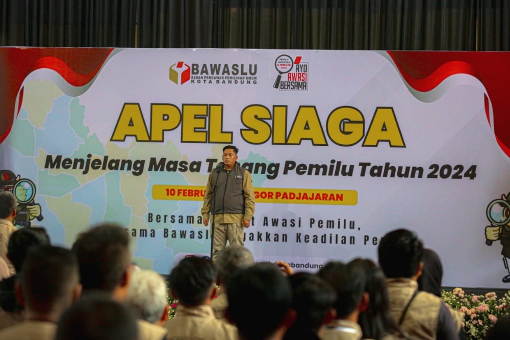 Apel siaga Bawaslu Kota Bandung di GOR Pajajaran, Sabtu (10/2/2024)/Bisnis-Dea A.
