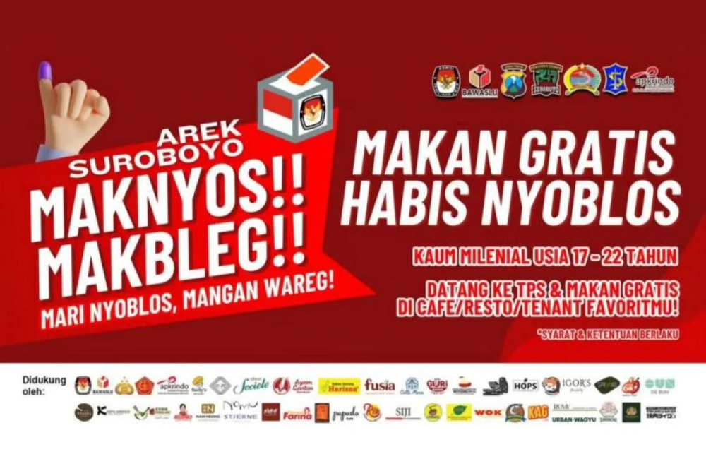 Tangkapan layar poster makan gratis selepas nyoblos Pemilu 2024 di Surabaya./Antara