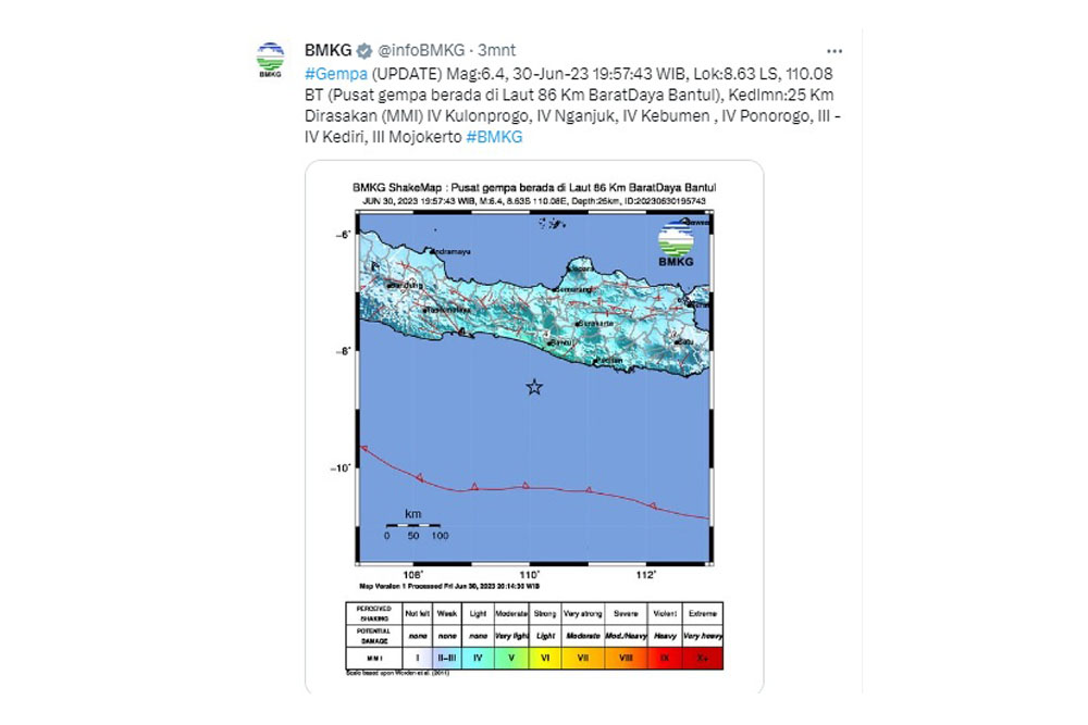  Gempa Magnitudo 6,1 Guncang Timur Laut Tuban, Jawa Timur