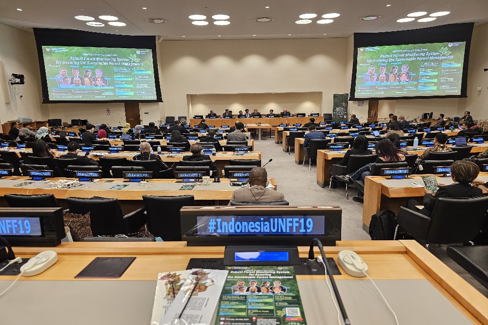 Suasana jalannya sidang Forum PBB untuk Kehutanan (United Nation Forum on Forest/UNFF) ke-19 di New York, Amerika Serikat, Kamis (9/5/2024).