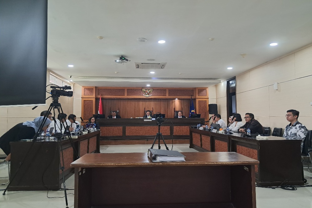 Suasana sidang dugaan monopoli jasa kurir oleh Shopee/Bisnis.com - Dwi Rachmawati