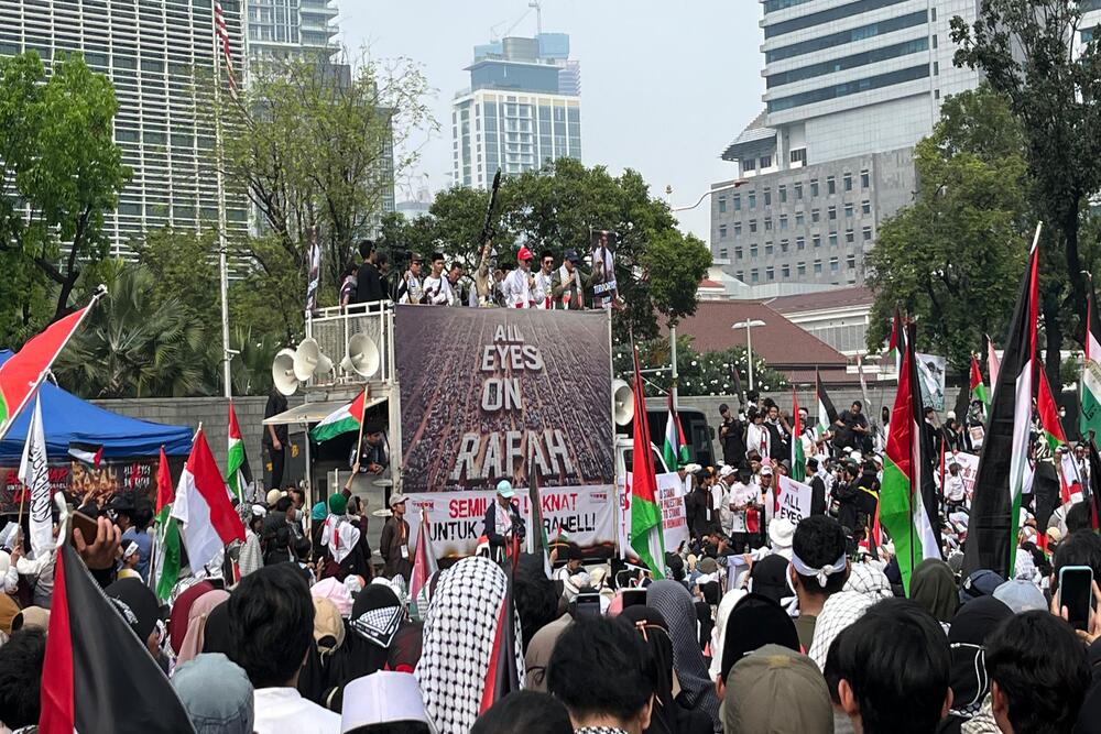  Ada Aksi Bela Palestina di Kedubes AS, Polisi Tutup Jalan Merdeka Selatan