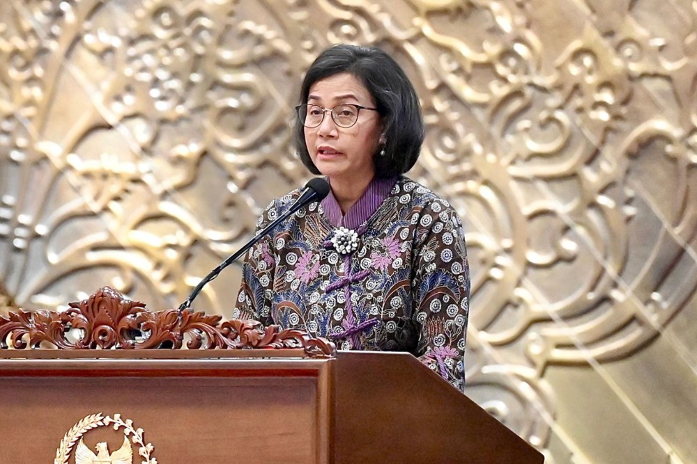Menteri Keuangan (Menkeu) Sri Mulyani Indrawati saat menyampaikan Tanggapan Pemerintah atas Pandangan Fraksi-fraksi DPR RI terhadap KEM PPKF 2025 dalam Rapat Paripurna DPR RI, Selasa (4/6/2024). Dok Kemenkeu RI