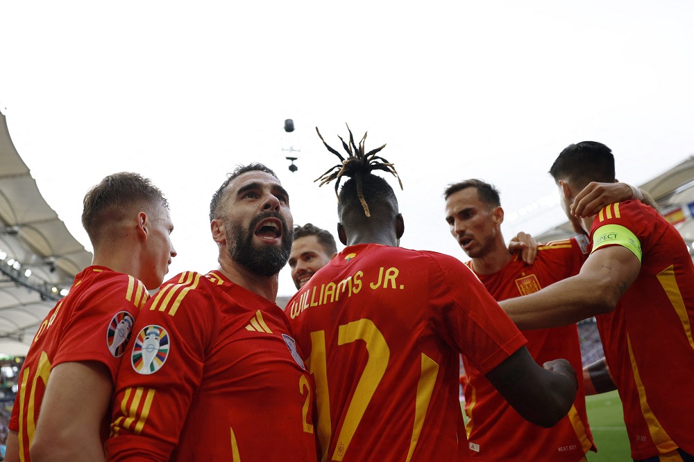 Skuad Timnas Spanyol saat melawan Jerman di perempat final Euro 2024 / Reuters.