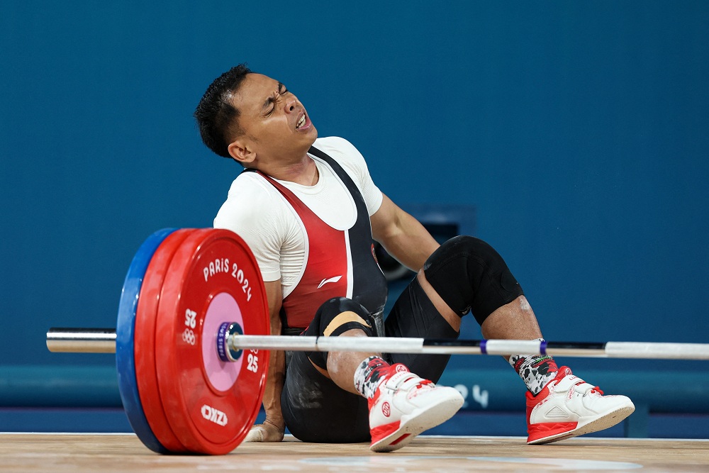 Lifter Indonesia Eko Yuli Irawan di Olimpiade Paris 2024 / Reuters-Isabel Infantes