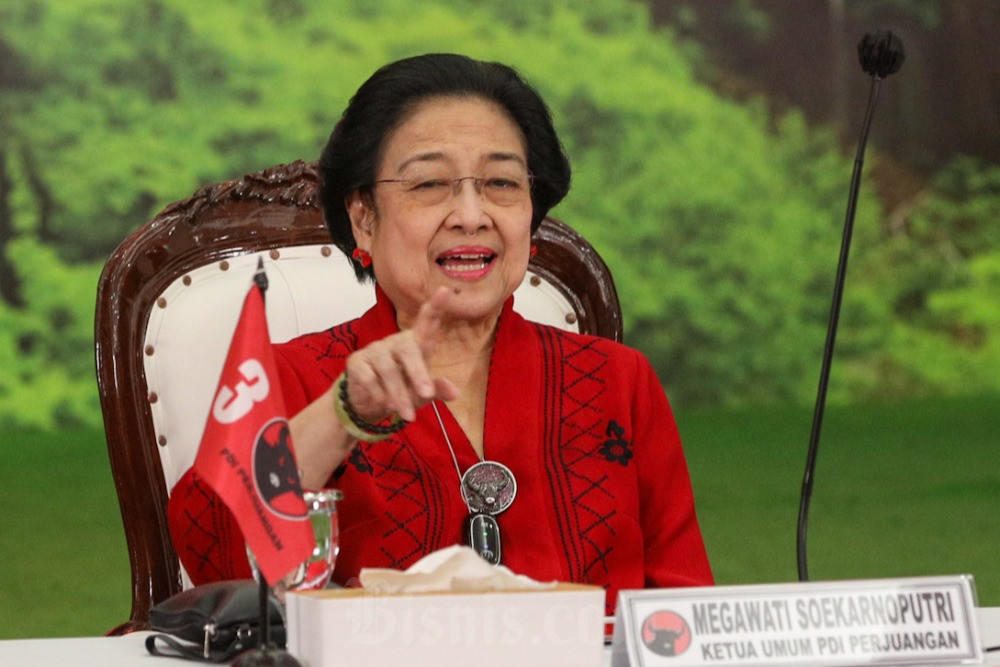 Ketua Umum Partai Demokrasi Indonesia Perjuangan (PDIP) Megawati Soekarnoputri di kantor DPP PDIP, Jakarta, Senin (28/8/2023). Bisnis