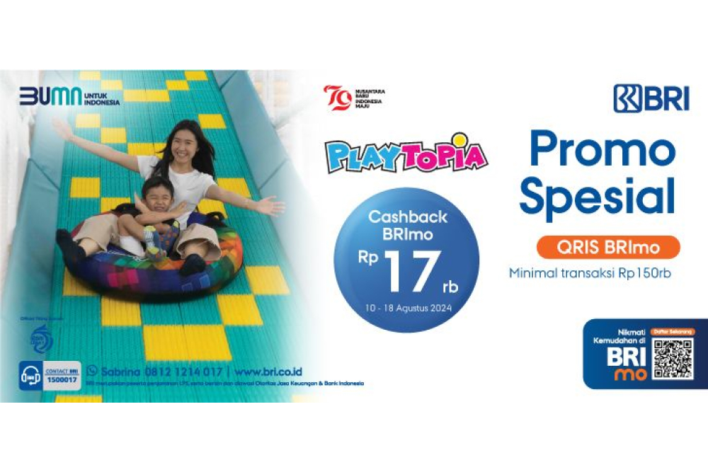  Bayar di Playtopia Pakai QRIS BRImo, Dapat Cashback!