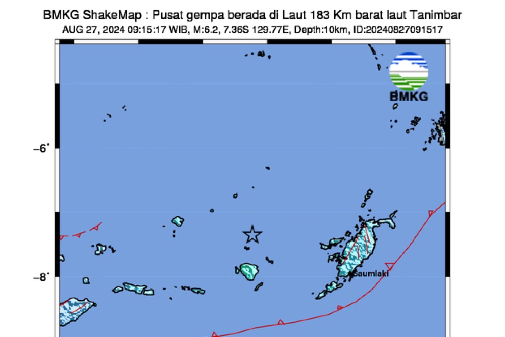  Gempa Magnitudo 6,2 Guncang Tanimbar