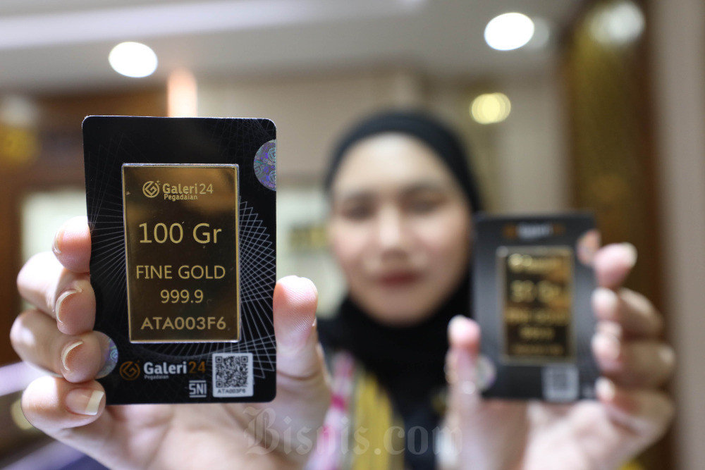 Harga emas Antam di Pegadaian awal pekan hari ini, Senin (9/9/2024) terpantau stagnan. Emas batangan Antam termurah ukuran 0,5 gram masih dibanderol Rp772.000. Bisnis/Eusebio Chrysnamurti