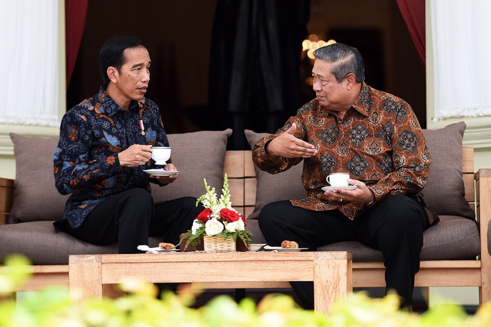 Presiden RI Joko Widodo menerima kunjungan Presiden RI ke-6 Susilo Bambang Yudhoyono (SBY), di Istana Merdeka, Jakarta, Rabu (9/3/2017). Dok BPMI Setpres RI