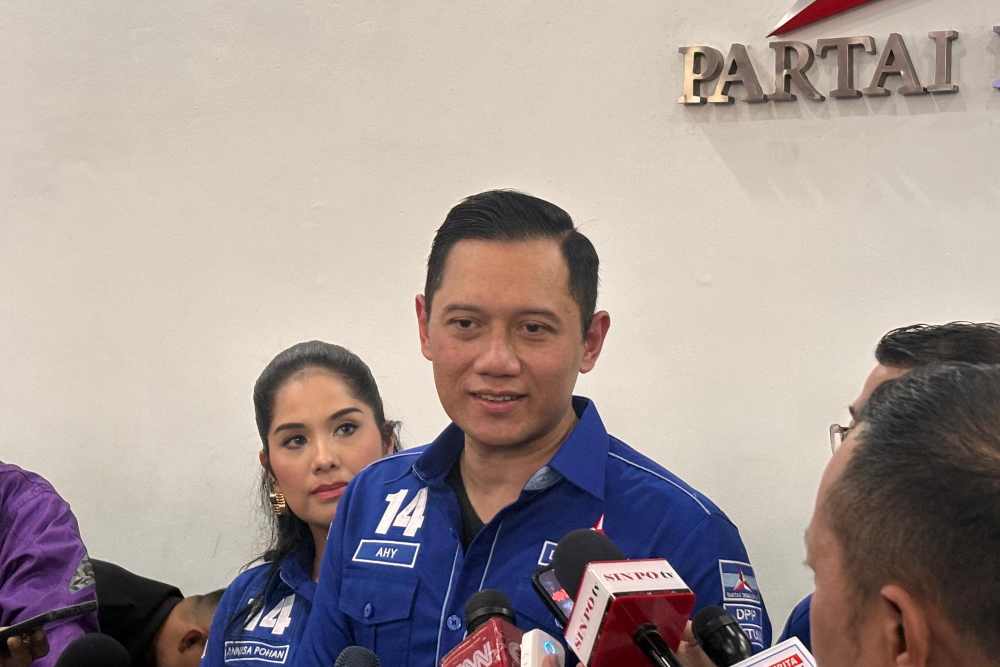 Ketua Umum Partai Demokrat, Agus Harimurti Yudhoyono (AHY), dalam acara peringatan HUT ke-23 Partai Demokrat yang digelar di DPP Partai Demokrat, Jakarta Pusat, Senin (9/9/2024) /Bisnis-Jessica Gabriela Soehandoko