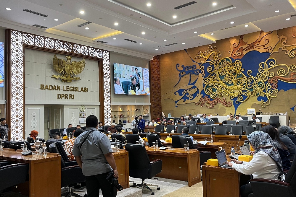 Suasana rapat Rapat Pleno pengambilan tingkat I RUU Kementerian Negara bersama pemerintah, di Gedung Nusantara I, Kompleks Parlemen, Jakarta, Senin (9/9/2024)/Bisnis-Anshary Madya Sukma