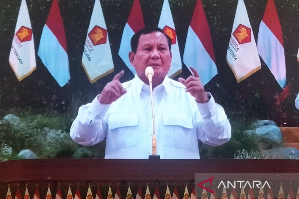 Ketua Umum Partai Gerindra, Prabowo Subianto saat memberikan sambutan di penutupan Rapimnas Gerindra di Jakarta, Sabtu (31/8/2024). ANTARA/Ho