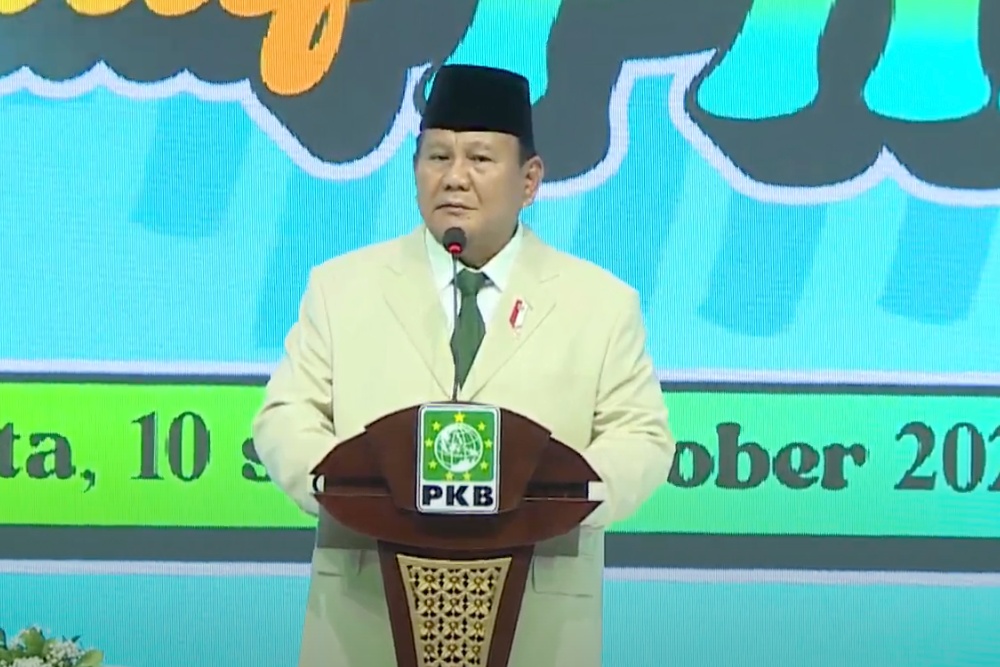 Presiden terpilih 2024-2029 Prabowo Subianto saat menghadiri Rapat Koordinasi Nasional Legislatif PKB di Jakarta, Kamis (10/10/2024). Dok PKB