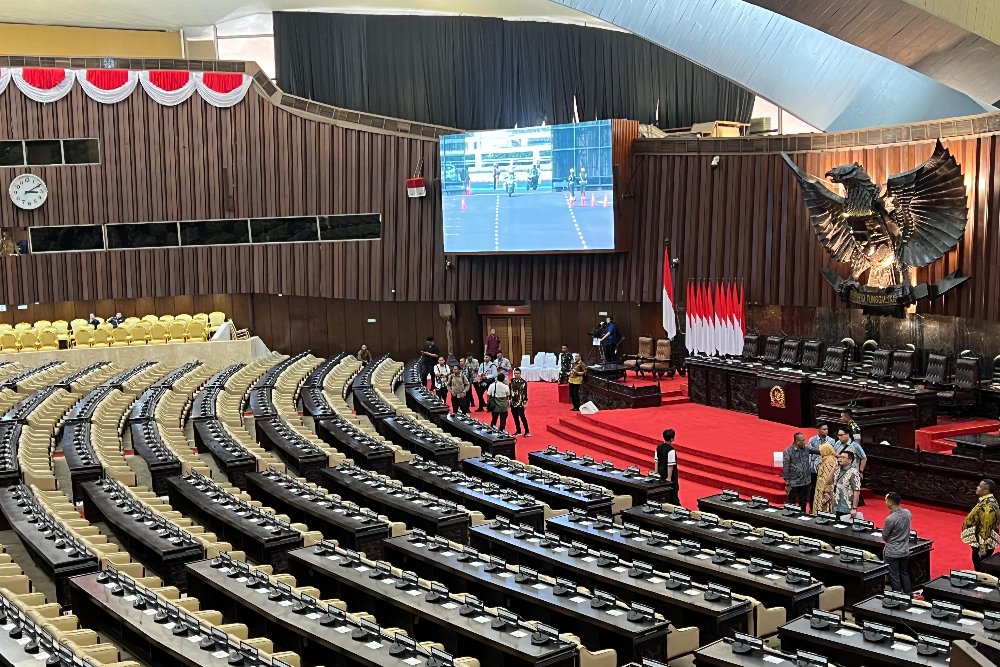 Suasana ruang sidang paripurna di gedung MPR/DPR, Senayan, Jakarta jelang pelantikan Presiden dan Wapres RI 2024-2029 Prabowo Subianto-Gibran Rakabuming. JIBI/Annisa Nurul Amara