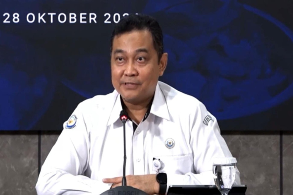 Direktur Pemasaran Direktorat Jenderal Penguatan Daya Saing Produk Kelautan dan Perikanan Erwin Dwiyana dalam konferensi pers di Kantor Kementerian Kelautan dan Perikanan (KKP), Senin (28/10/2024).