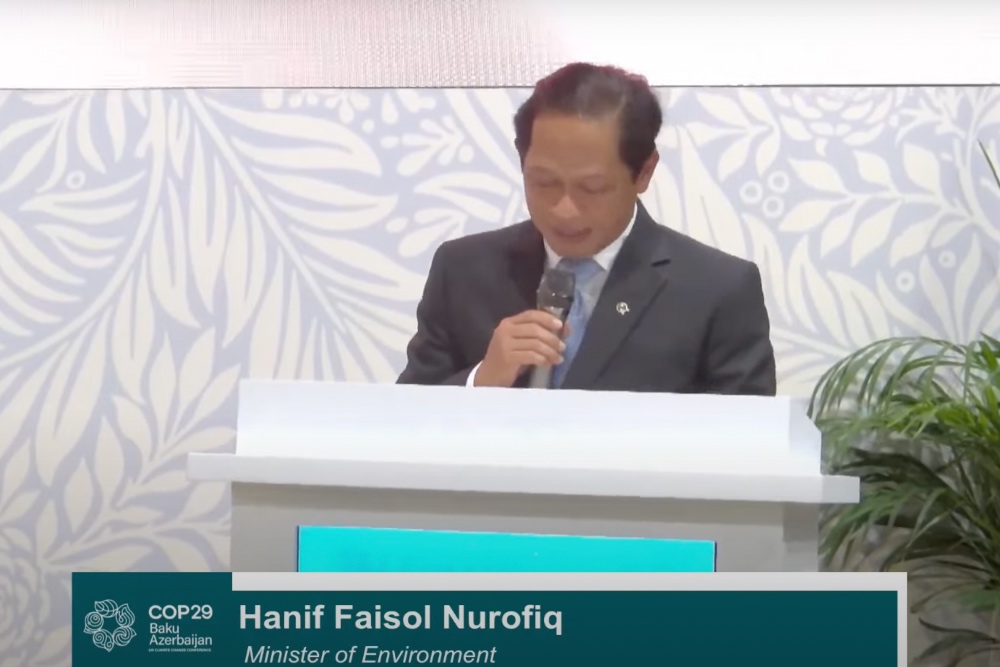 Menteri Lingkungan Hidup Hanif Faisol Nurofiq memberi kata sambutan dalam Konferensi Perubahan Iklim (COP29 UNFCCC) yang baru dibuka di Baku, Azerbaijan, Senin (11/11/2024)/YouTube