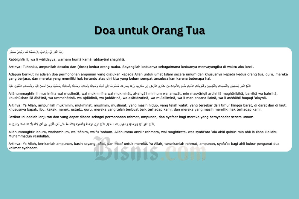  5 Doa untuk Orang Tua Arab, Latin, dan Artinya