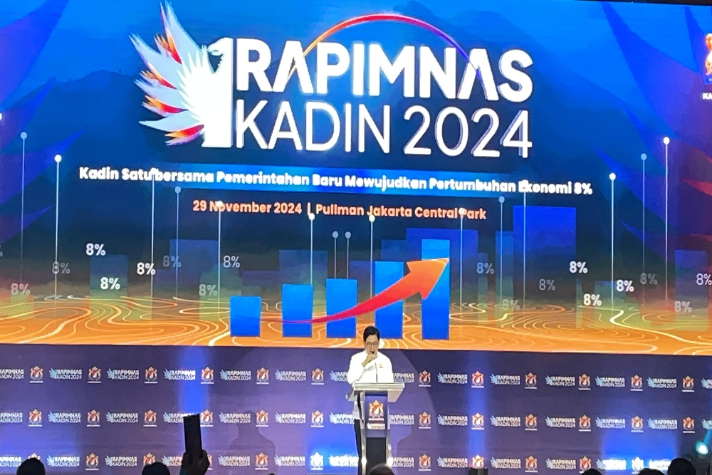 Ketua Umum Kadin Indonesia Arsjad Rasjid dalam Rapimnas Kadin 2024 di Pullman Jakarta Central Park, Jakarta, Jumat (29/11/2024). —Bisnis/Rika Anggraeni
