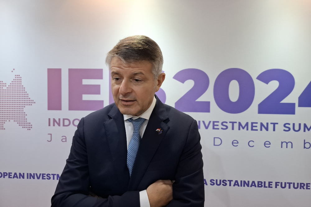 Duta Besar Uni Eropa untuk Indonesia dan Brunei Darussalam, Denis Chaibi dalam Indonesia-Europe Investment Summit 2024 di Jakarta pada Senin (9/12/2024). / Bisnis-Lorenzo Anugrah Mahardhika