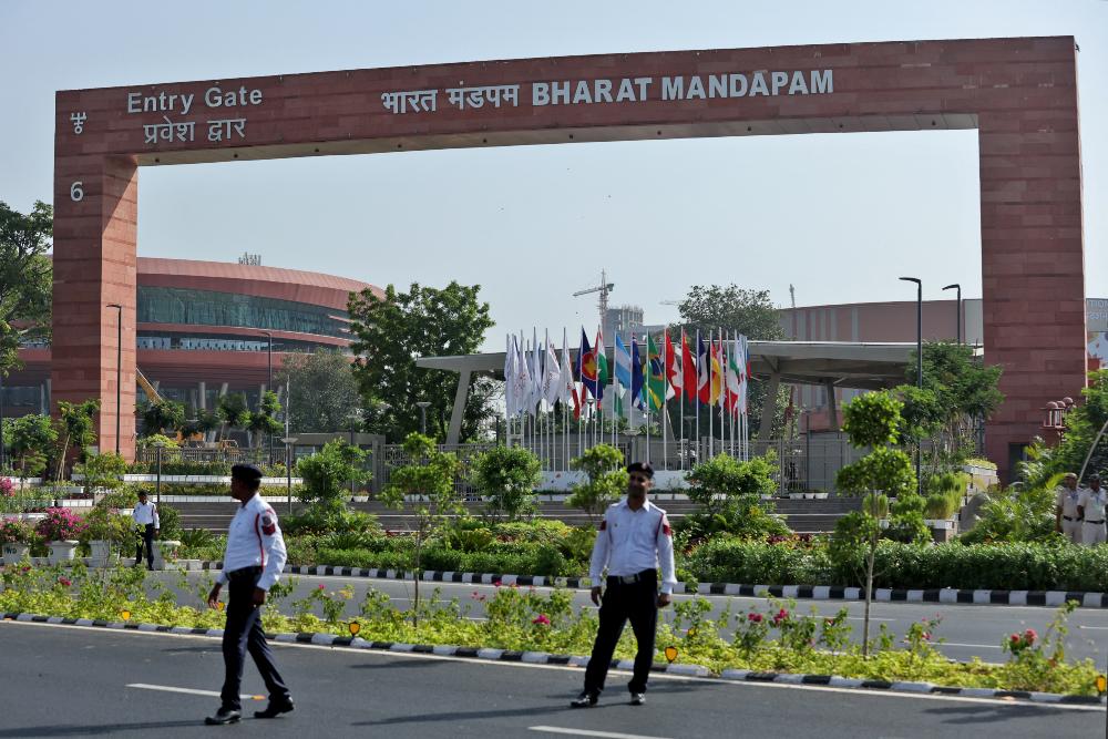 Bharat Mandapam, lokasi KTT G20, di New Delhi, India, 3 September 2023. / Reuters-Altaf Hussain