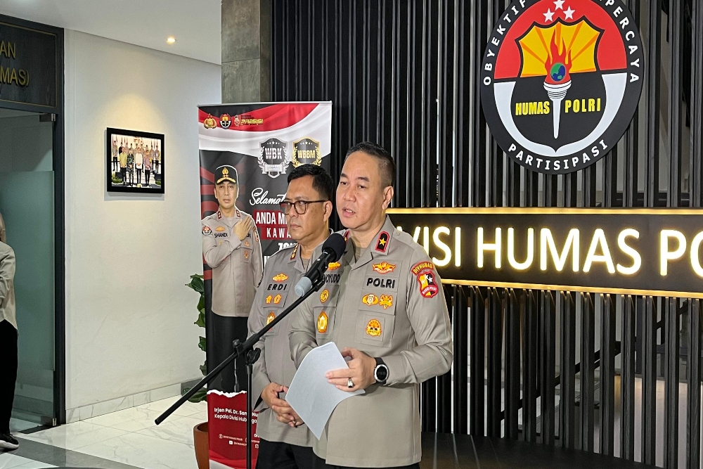 Karopenmas Divisi Humas Polri, Brigjen Pol Trunoyudo Wisnu Andiko dalam konferensi pers di Gedung Divisi Humas Polri, Rabu (27/7/2024) - Bisnis/Anshary Madya Sukma