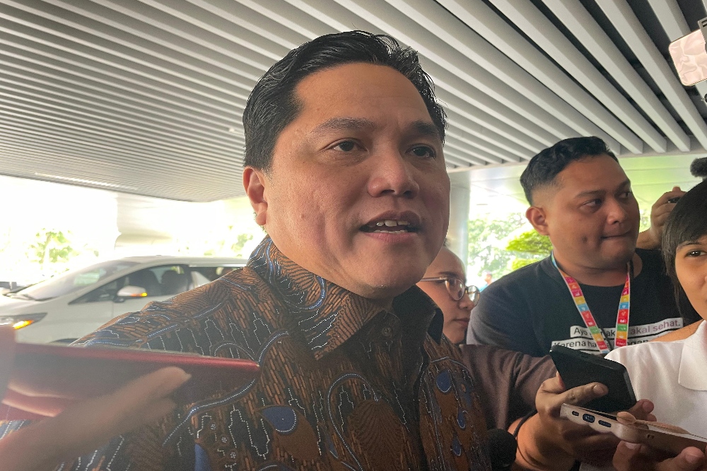 Menteri BUMN Erick Thohir saat ditemui di Kantor Kementerian BUMN, Jakarta, Selasa (17/12/2024). —Bisnis/Rika Anggraeni