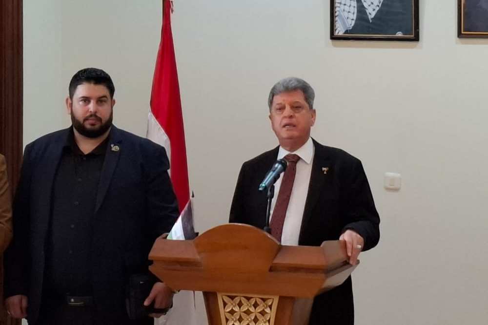 Duta Besar Palestina untuk Indonesia, Zuhair Al-Shun, dalam acara Deklarasi Dukungan dan Solidaritas untuk Palestina di kantor Kedutaan Besar Palestina di Indonesia, Jakarta pada Rabu (8/1/2025).