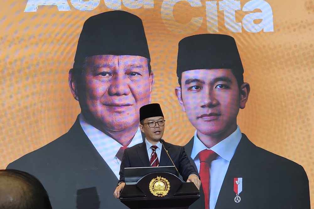 Menteri Luar Negeri Sugiono dalam agenda Pernyataan Pers Tahunan 2025 di Gedung Kemlu, Jakarta Pusat pada Jumat (10/1/2025). JIBI/Maria Y. Benyamin