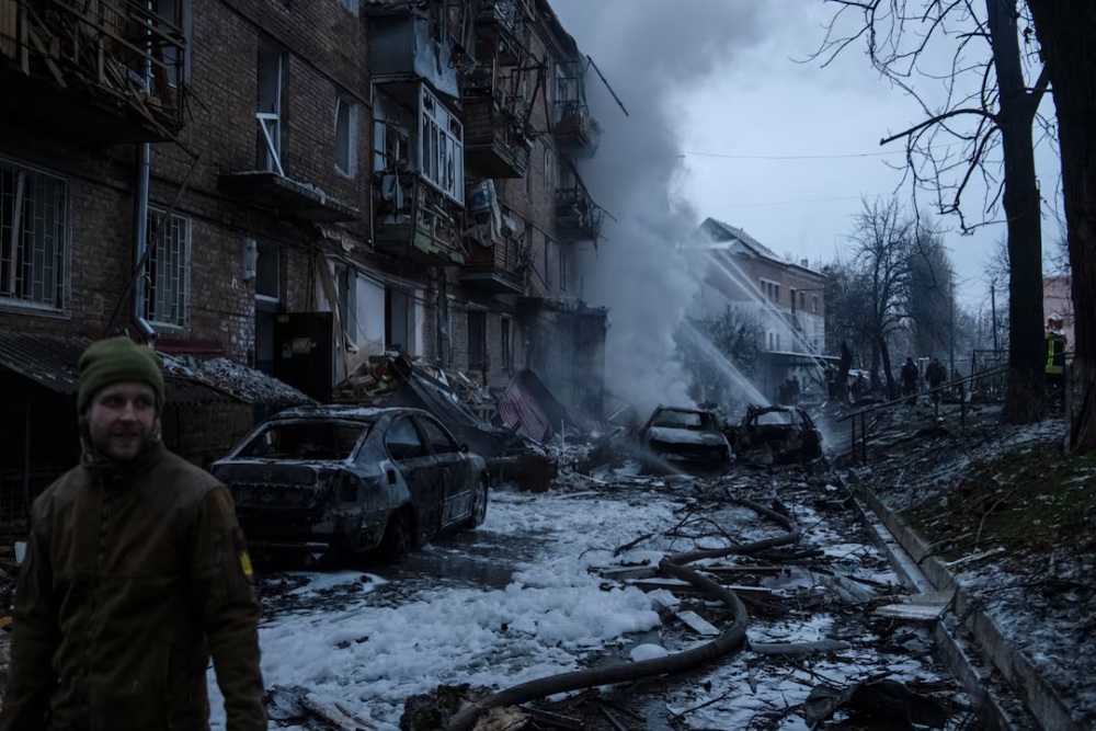 Kondisi Kota Kiev, Ukraina, usai dibombardir oleh Rusia./Reuters
