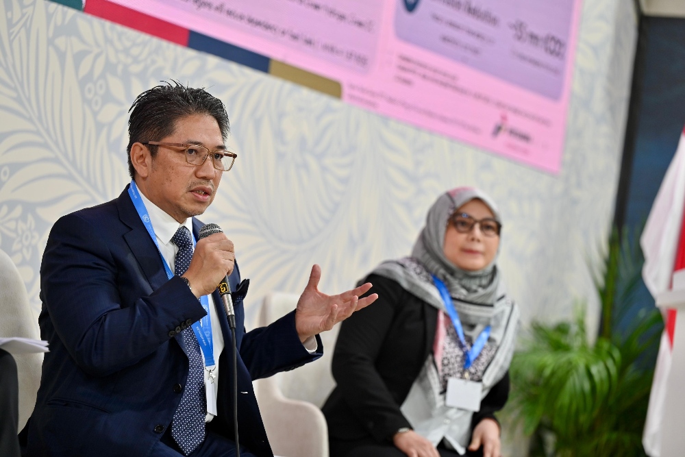CEO PT Pertamina Geothermal Energi  Tbk (PGEO) Julfi Hadi dalam panel Energy Transition: Innovations, Sustainability Approaches, Strategic Efforts and Initiatives to Achieve Indonesias Climate Goals COP 29, Rabu (13/11/2024).