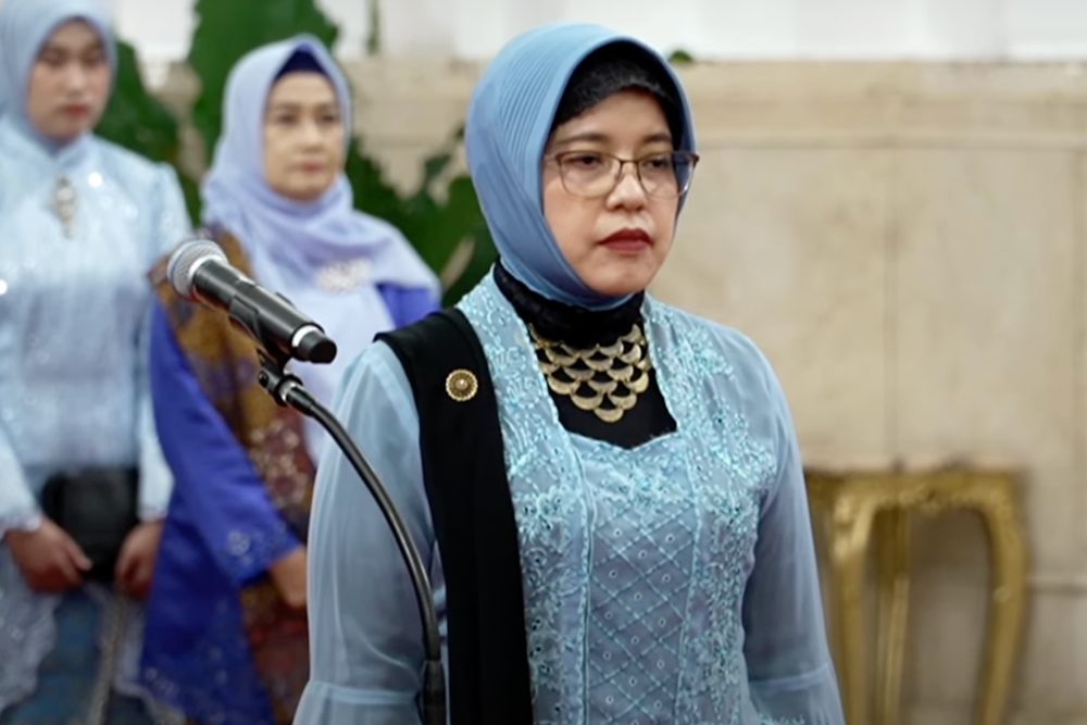 Kepala Badan Pusat Statistik (BPS) Amalia Adininggar Widyasanti saat dilantik Presiden Prabowo Subianto pada, Rabu (19/2/2025). - Youtube Setpres.