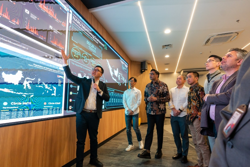Jajaran direksi Indosat berada di Digital Intelligence Operations Center (DIOC) memantau trafik saat Ramadan dan Idulfitri/Indosat