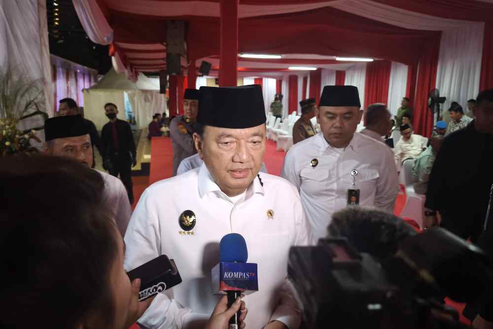 Menkopolkam Budi Gunawan usai menghadiri buka bersama TNI-Polri di Lapangan Bhayangkara, Mabes Polri, Jakarta Selatan, Senin (17/3/2025)/Bisnis-Anshary Madya Sukma