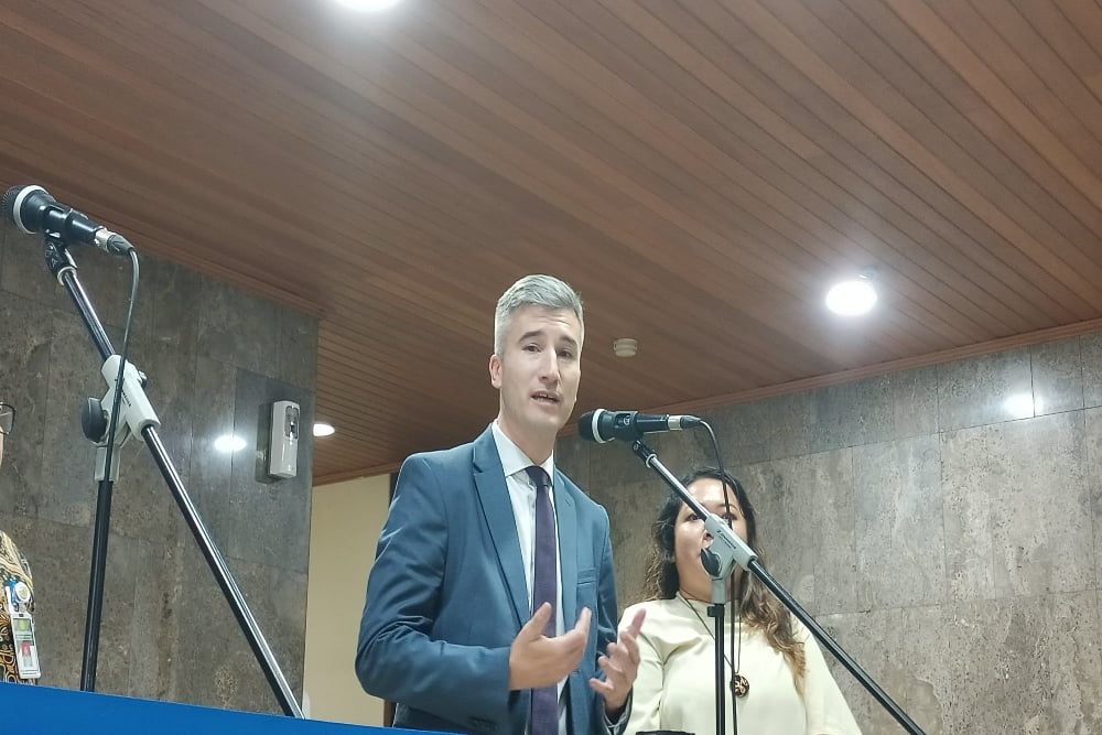 Wakil Menteri Pertanian, Peternakan, dan Perikanan Argentina, Agustin Tejeda Rodriguez dalam konferensi pers di Kantor Kementerian Pertanian (Kementan), Jakarta Selatan, Rabu (14/5/2025) / Ni Luh Anggela