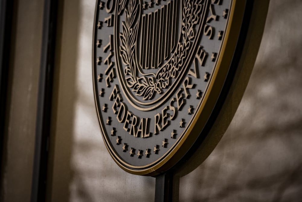Logo US Federal Reserve Board of Governors di Gedung Federal Reserve (The Fed), Washington DC, Amerika Serikat. / Bloomberg-Samuel Corum