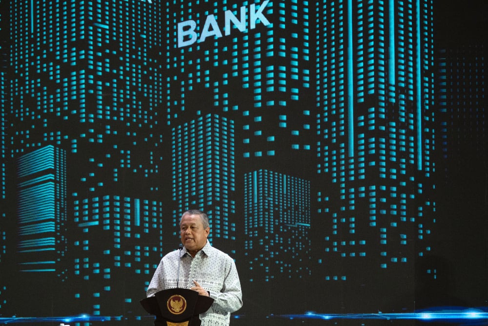Gubenur BI Perry Warjiyo dalam Pertemuan Tahunan Bank Indonesia di Jakarta, Jumat (29/11/2024). / Bloomberg-Rosa Panggabean