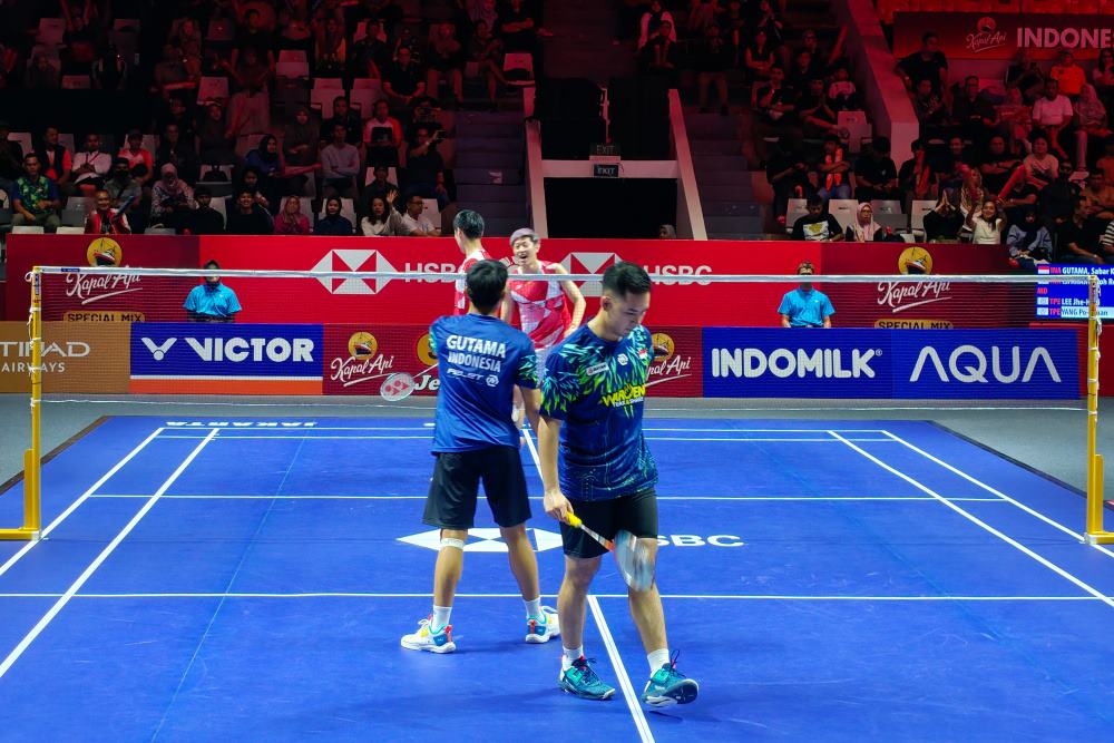 Ganda putra Sabar Karyaman Gutama/Reza Pahlevi melawan Kim Won Ho/Seo Seung Jae di final Indonesia Open 2025. Hasil Final Indonesia Open 2025 8 Juni, Sabar/Reza Bekuk Kim/Seo di Set 1/Bisnis-Andhika A. Wening
