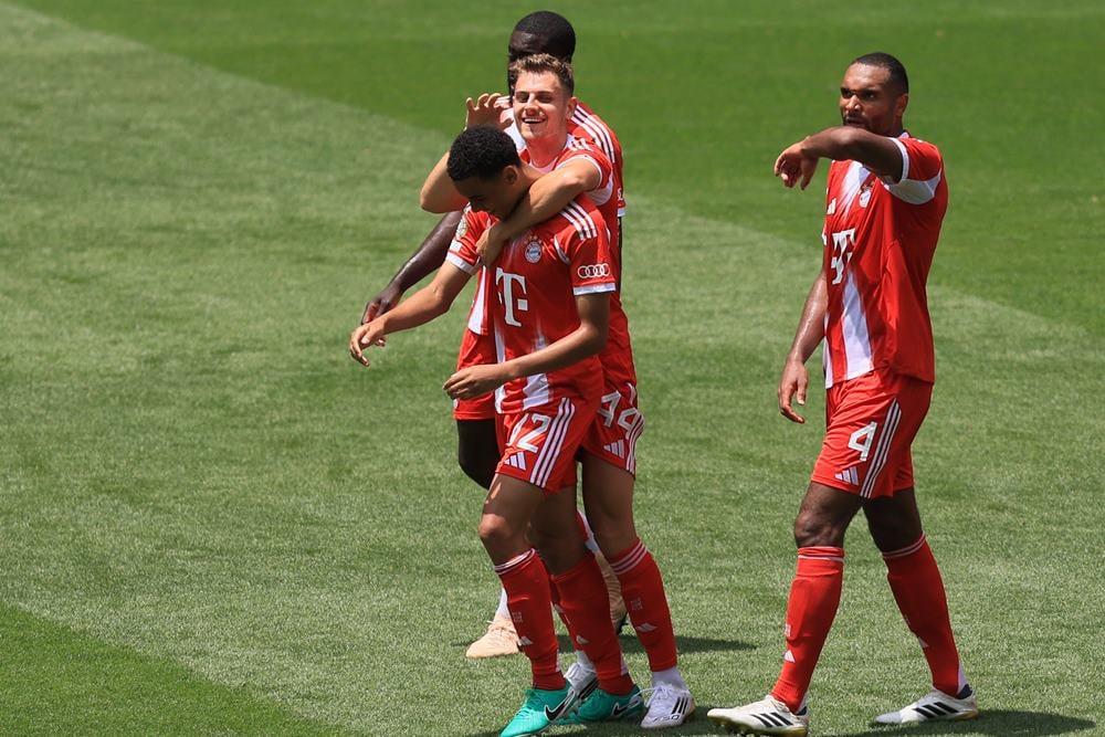 Pemain Bayern Munchen merayakan gol. Bayern Munchen atau Bayern Munich akan melawan Boca Juniors di pertandingan kedua Grup C Piala Dunia Antarklub 2025. Prediksi Skor Bayern Munchen Vs Boca Juniors 21 Juni, Susunan Pemain, H2H./Reuters/Katie Stratman
