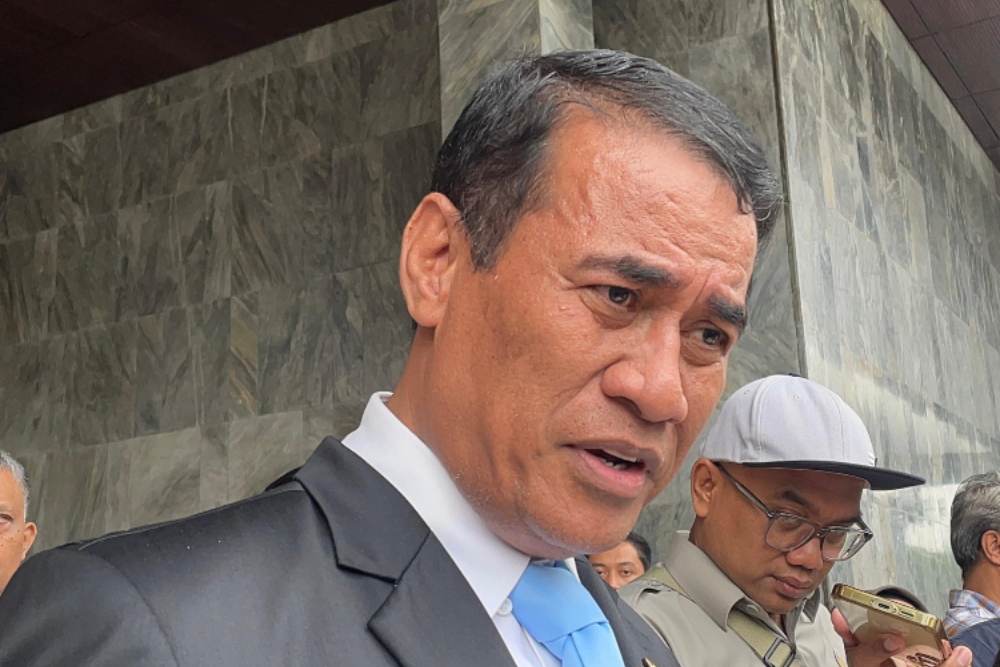 Menteri Pertanian (Mentan) Andi Amran Sulaiman saat ditemui di Kompleks Parlemen DPR, Jakarta, Senin (7/7/2025). —Bisnis/Rika Anggraeni