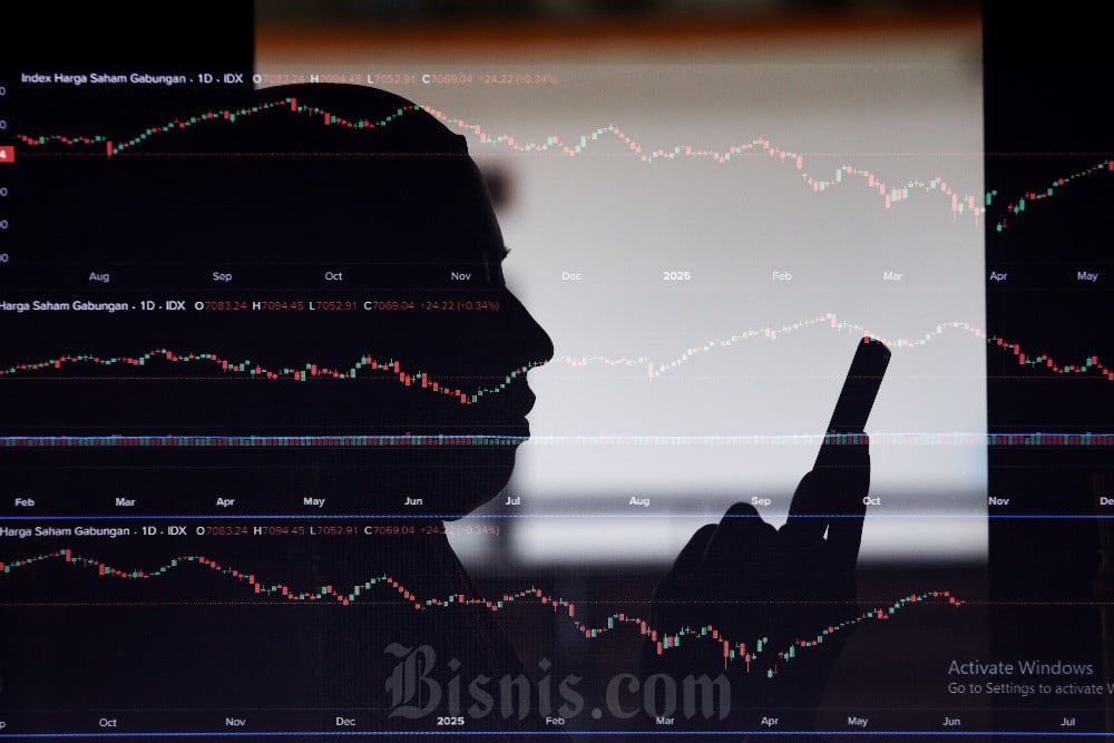 Investor mencari informasi pergerakan harga saham di Depok, Jawa Barat, Rabu (4/6/2025). Bisnis/Arief Hermawan P