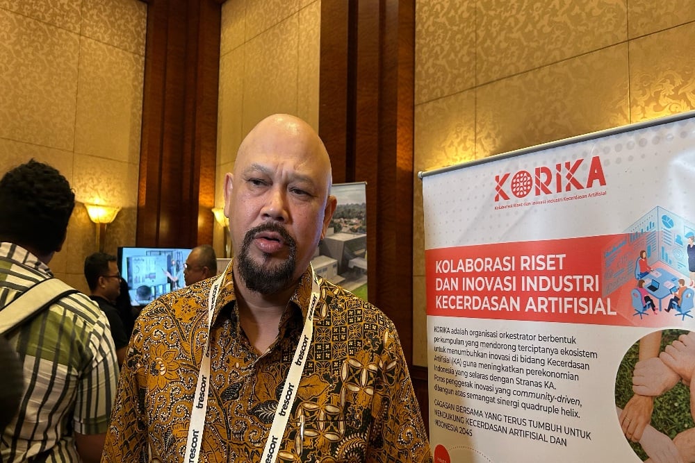 Presiden Kolaborasi Riset dan Inovasi Industri Kecerdasan Artifisial (KORIKA) Hammam Riza saat ditemui awak media di World AI Show 2025/Selasa (8/7/2025).