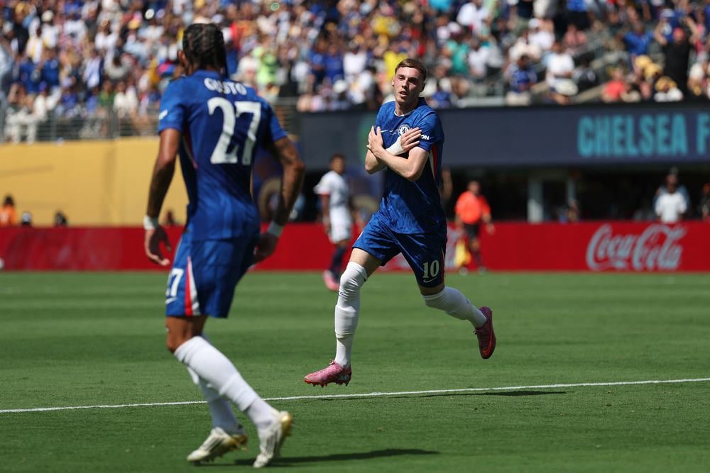Selebrasi Cole Palmer usai mencetak gol untuk Chelsea ke gawang PSG dalam final Piala Dunia Antarklub 2025. Hasil Chelsea vs PSG, Tiga Gol Cantik Bawa The Blues Unggul di Babak 1/REUTERS/Hannah Mckay
