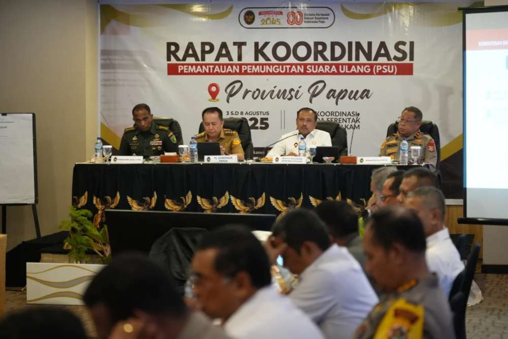 Rapat koordinasi pemantauan pemungutan suara ulang (PSU) di Papua yang akan dilaksanakan pada 6 Agustus 2025/istimewa