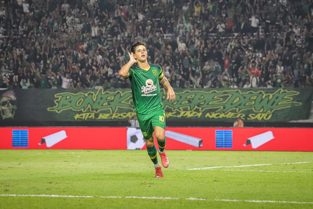 Pemain Persebaya Surabaya Bruno Moreira. Persebaya akan menjamu PSIM dalam laga perdana Indonesia Super League. Prediksi Skor Persebaya vs PSIM 8 Agustus, Susunan Pemain, H2H, Preview./Antara