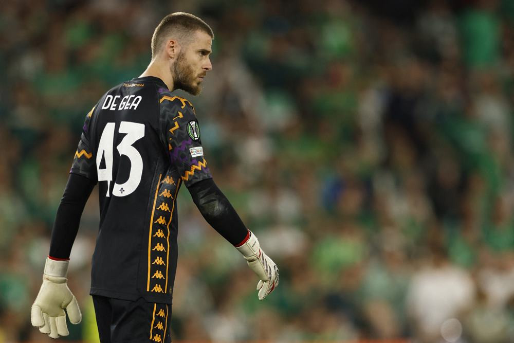 Kiper Fiorentina, David de Gea. Fiorentina akan menghadapi Manchester United di Stadion Old Trafford. Prediksi Skor Manchester United vs Fiorentina 9 Agustus, Susunan Pemain, H2H./REUTERS-Marcelo Del Pozo