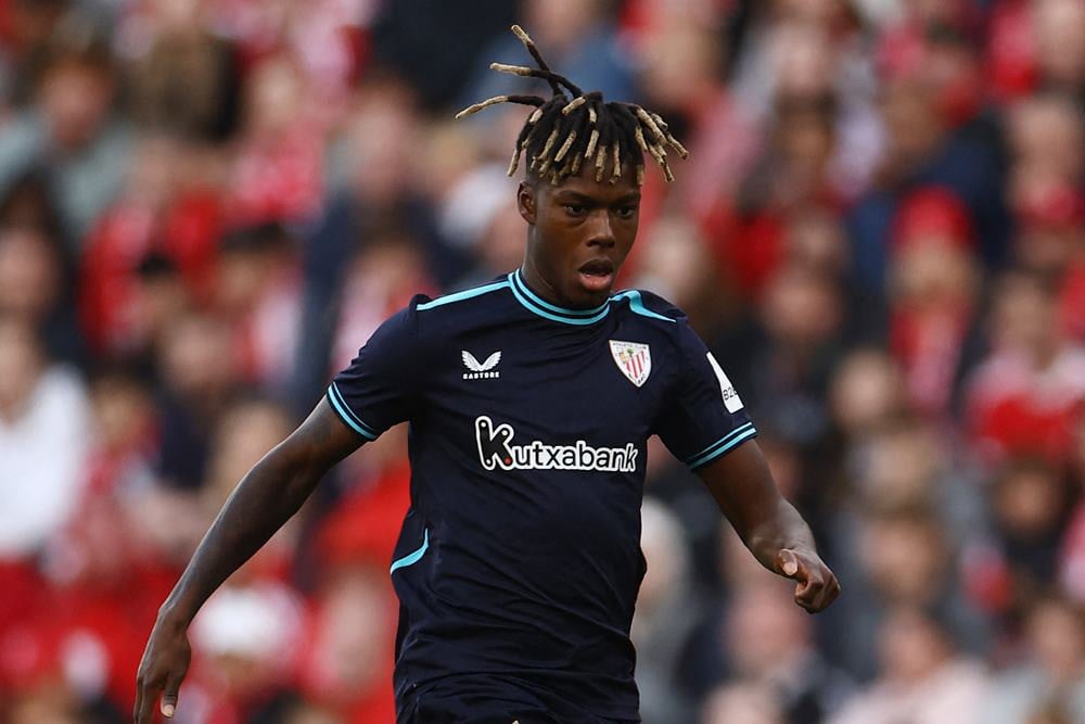 Pemain Athletic Bilbao, Nico Williams. Athletico Bilbao akan menantang Arsenal dalam laga bertajuk Emirates Cup. Dua Link Live Streaming Arsenal vs Athletic Bilbao 9 Agustus/Reuters