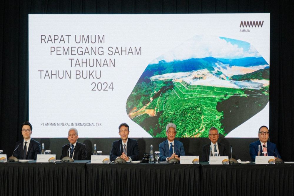 Manajemen PT Amman Mineral Internasional Tbk. (AMMN) dalam Rapat Umum Pemegang Saham Tahunan (RUPST) Tahun Buku 2024 di Jakarta, Senin (16/6/2025).