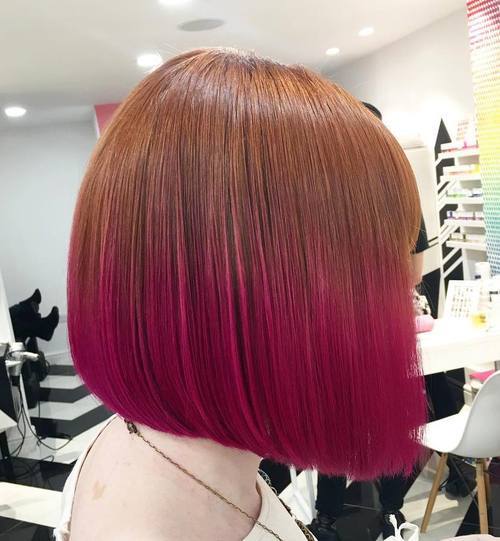 1. warna rambut ombre pendek (Ginger to Pink Sleek Bob)