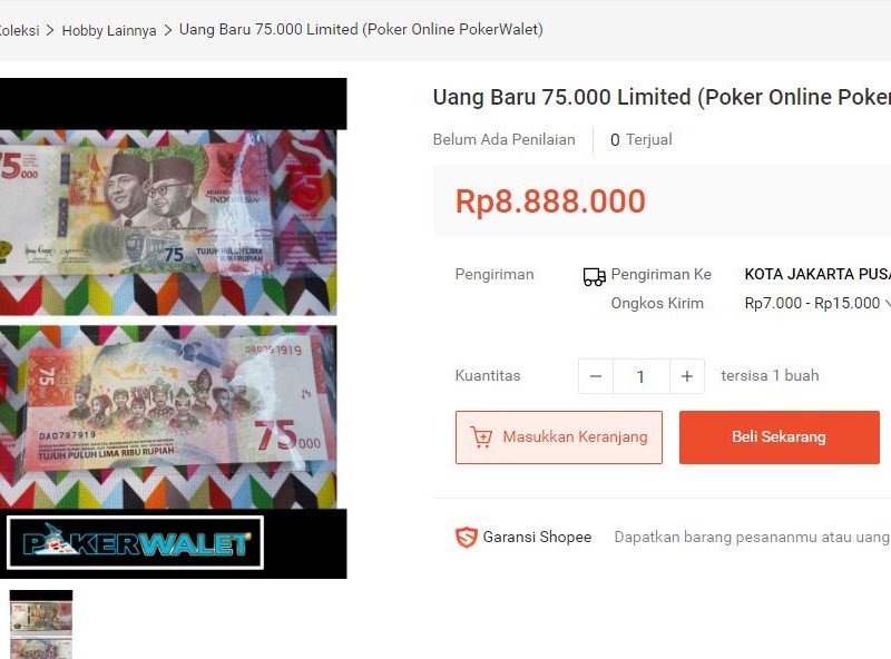 Wah! Uang Baru Pecahan Rp75.000 Dilego di Shopee hingga Jutaan Rupiah 